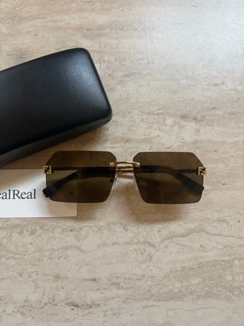 Fendi Rimless Square Sunglasses in Brown and Gold